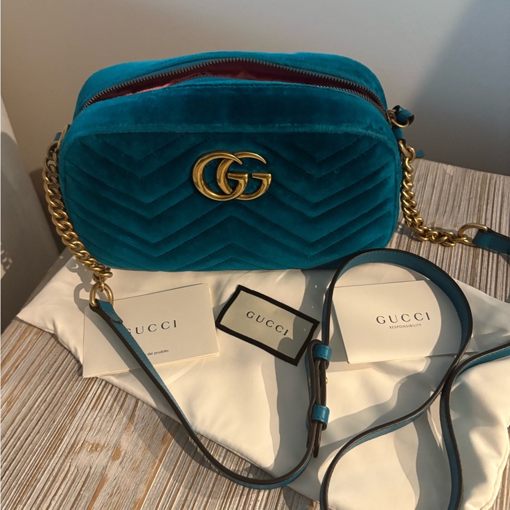Gucci Turquoise Velvet Crossbody Bag | 💯 Authentic